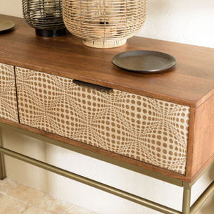 ALIX - Console en bois de manguier 2 tiroirs motifs ethniques