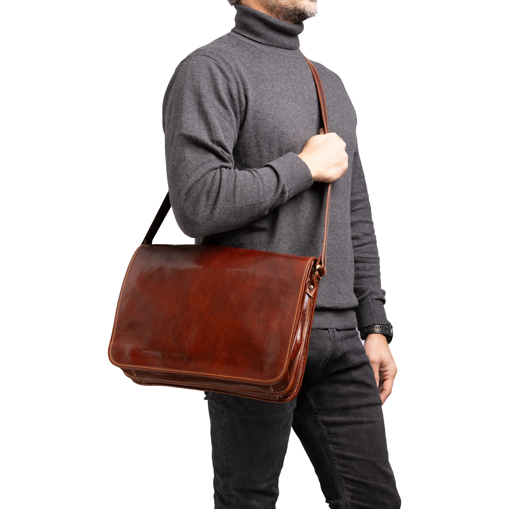 Borsa a tracolla  da uomo In Vera pelle Made in Italy 30x38x12 cm