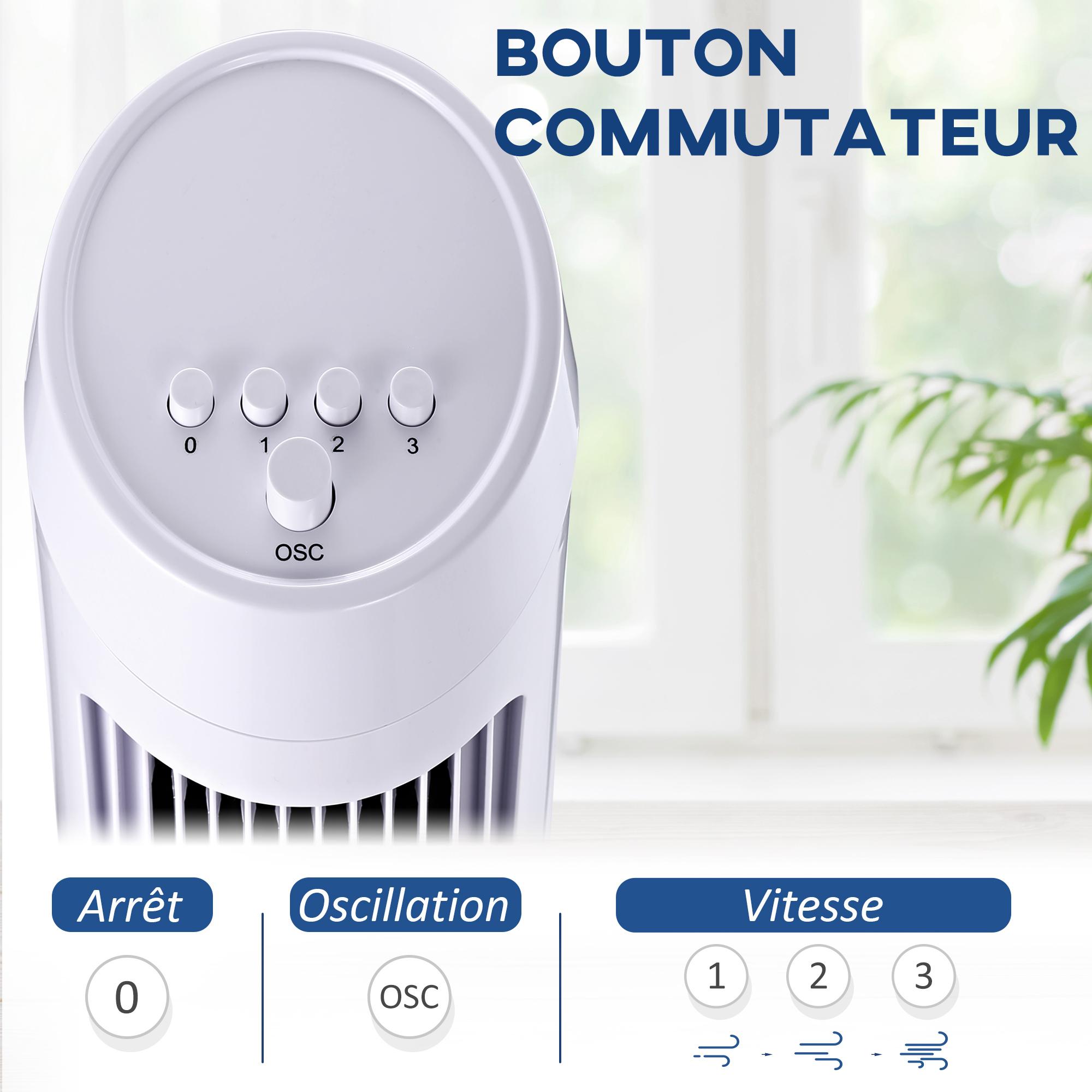 HOMCOM Ventilateur colonne tour oscillant silencieux 45 W 3 vitesses 27L x 27l x 75H cm blanc