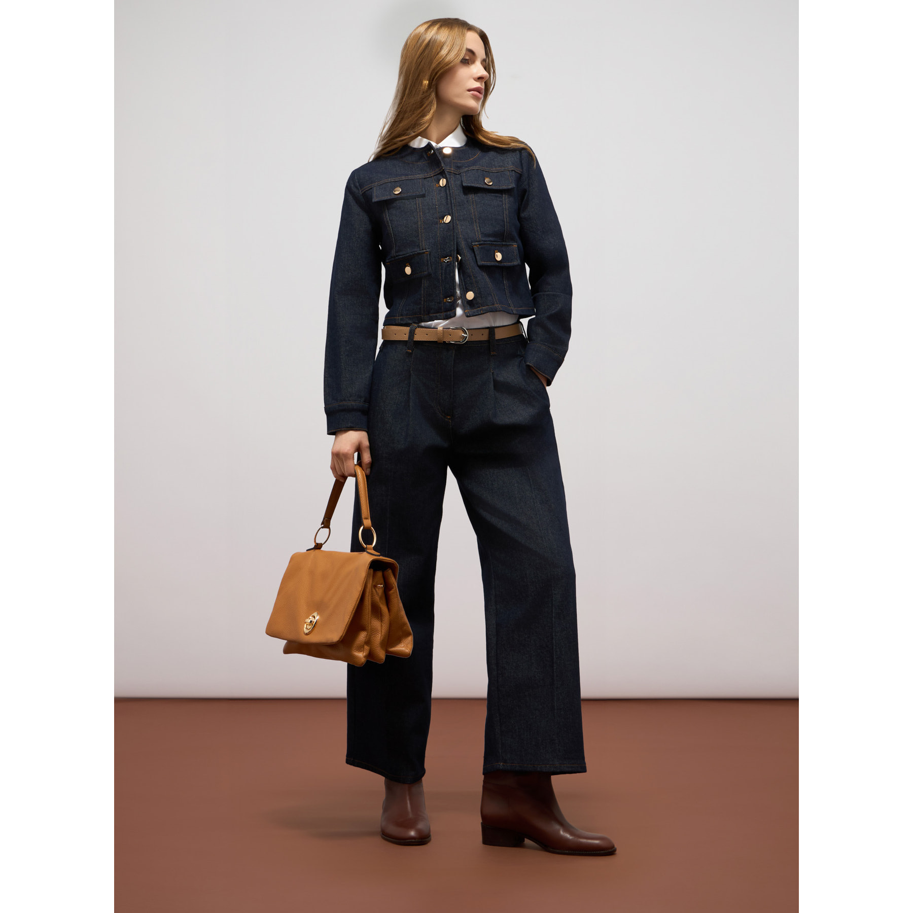 Oltre - Jeans palazzo in denim con pieghe frontali - Blu
