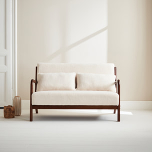 Banquette scandinave 2 places bois d'hévéa teinté noyer clair et bouclette LORENS