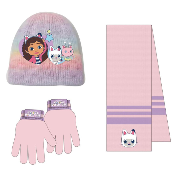 Conjunto gorro, guantes y tubo de cuello infantil "Gabby´s dollhouse"