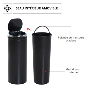 Poubelle automatique détecteur de mouvement 50L bac amovible acier inox. noir