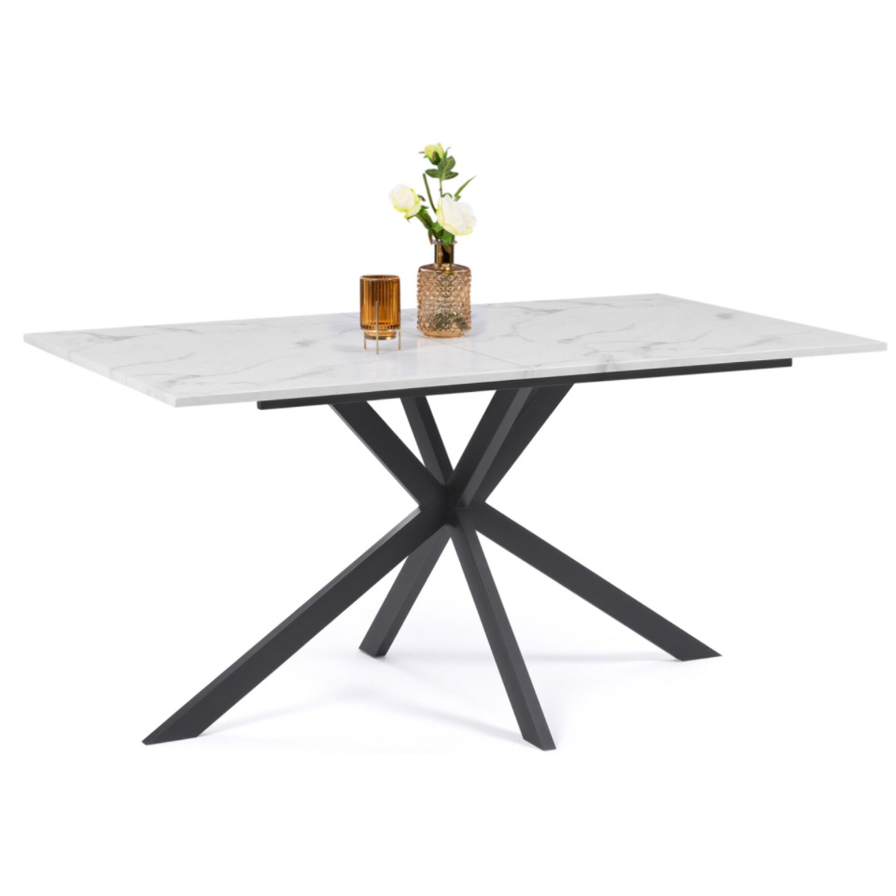 Table à manger Glam effet marbre blanc et noir 160cm