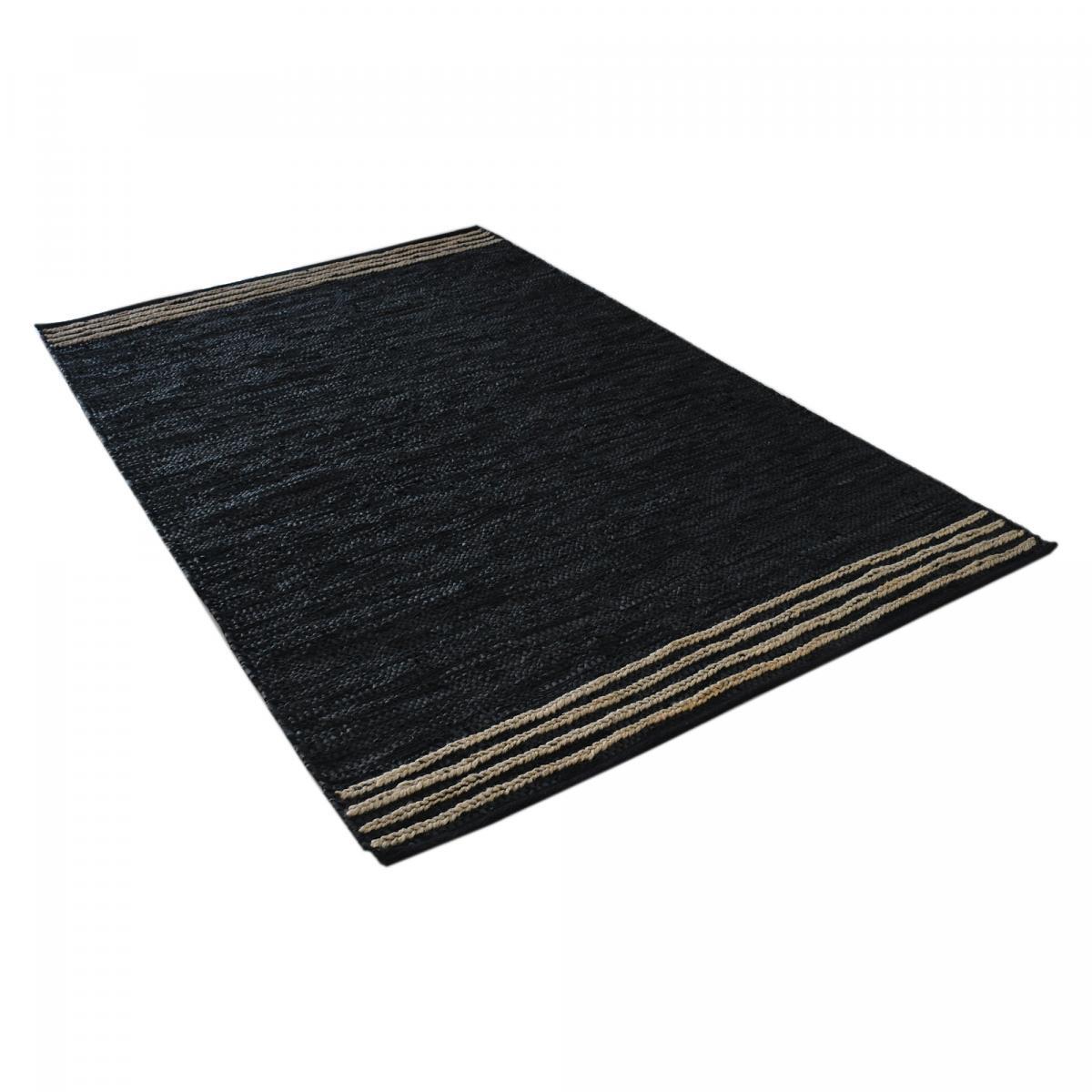 Tapis Kilim tissé à la main en cuir motif simple couleur Noir