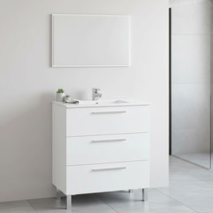 Mobile Bagno A Terra Con 3 Cassetti Lavabo In Ceramica E Specchio 77 x 50 Cm Inclusi Design Moderno Salvaspazio Elegante 80 x 45 x 86 Cm Colore Bianco