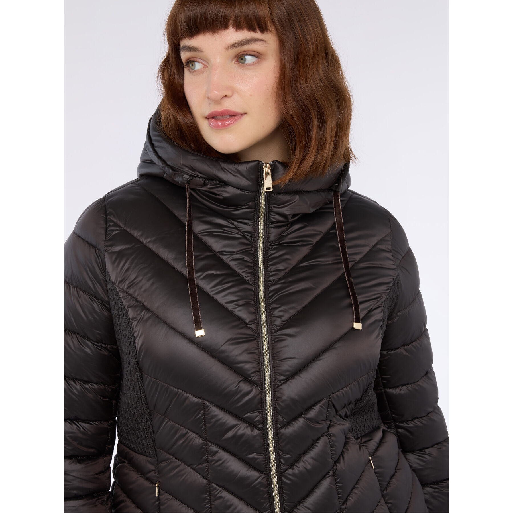 Fiorella Rubino - Piumino trapuntato con cappuccio - Marrone