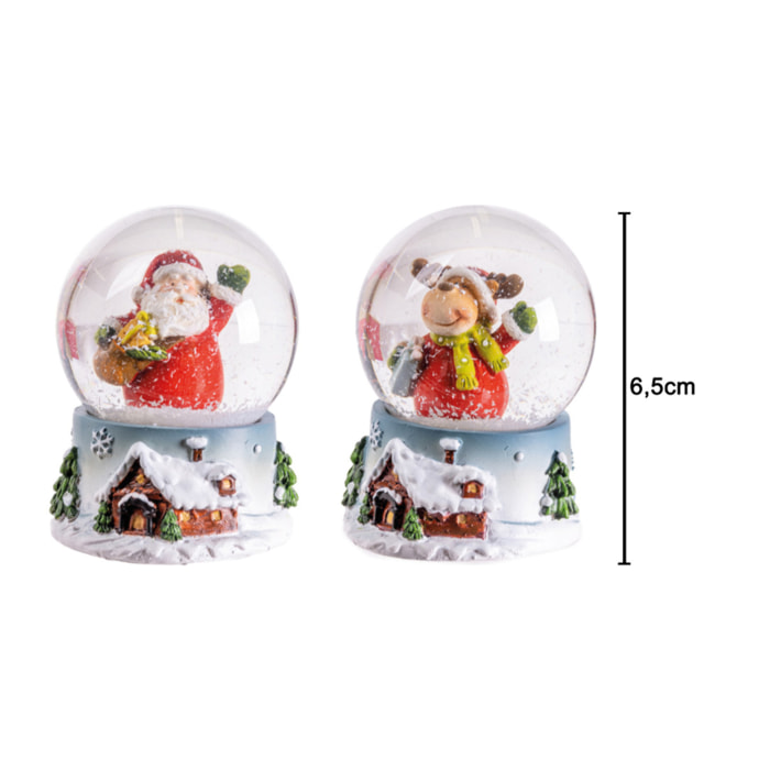 Set 2 Palla Di Neve Modello Santa & Rudolph