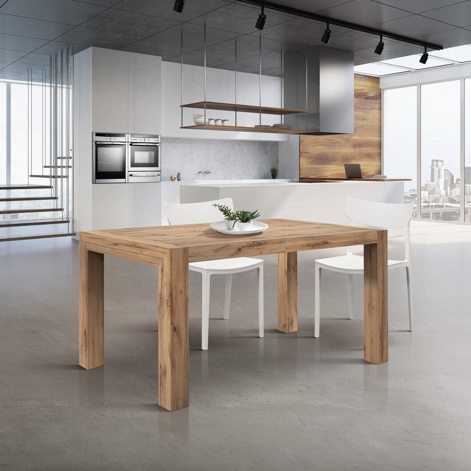 Tavolo MARZAMEMI in legno, finitura rovere rustico, allungabile 140x90 cm - 220x90 cm