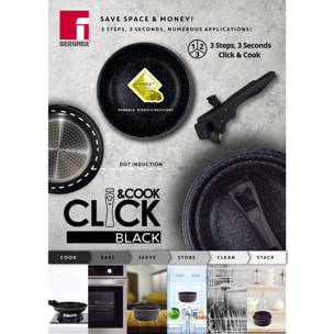 Set 3 cazos Bergner 16+18+20cm  Click & cook black CON mango amovible