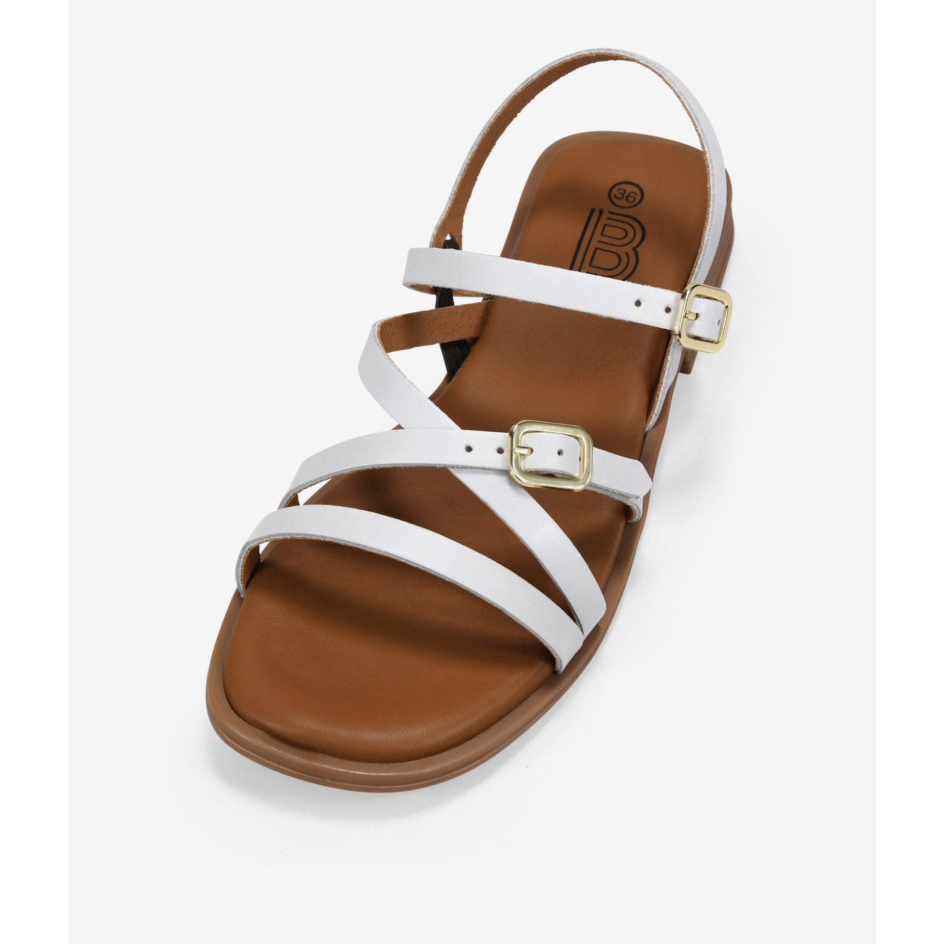 Sandalias planas blancas en piel  con doble hebilla