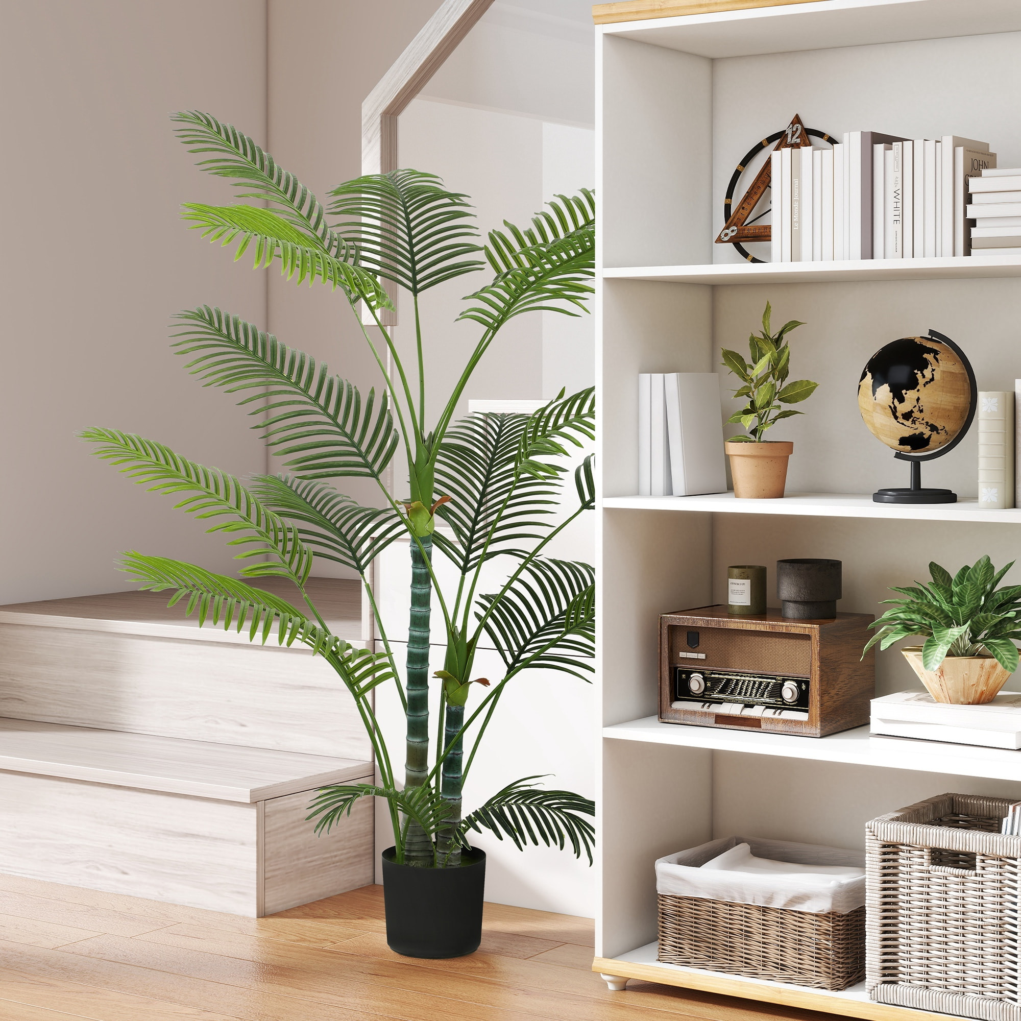 Palmier artificiel - plante artificielle H.175cm - 4 pieds 16 feuilles grand réalisme - pot inclus