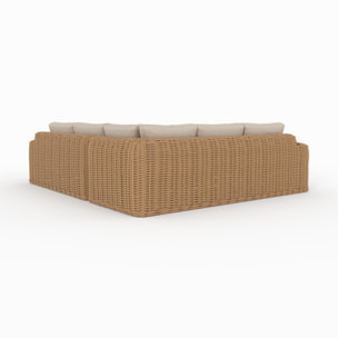 Salon de jardin 4 personnes en résine tressé et tissu beige - Savana