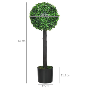 Juego de 2 Plantas Artificiales Decorativas 60 cm Árboles de Bolas de Boj en Macetas Plantas Falsas para Decoración Interior y Exterior del Hogar Ø20x60 cm Verde