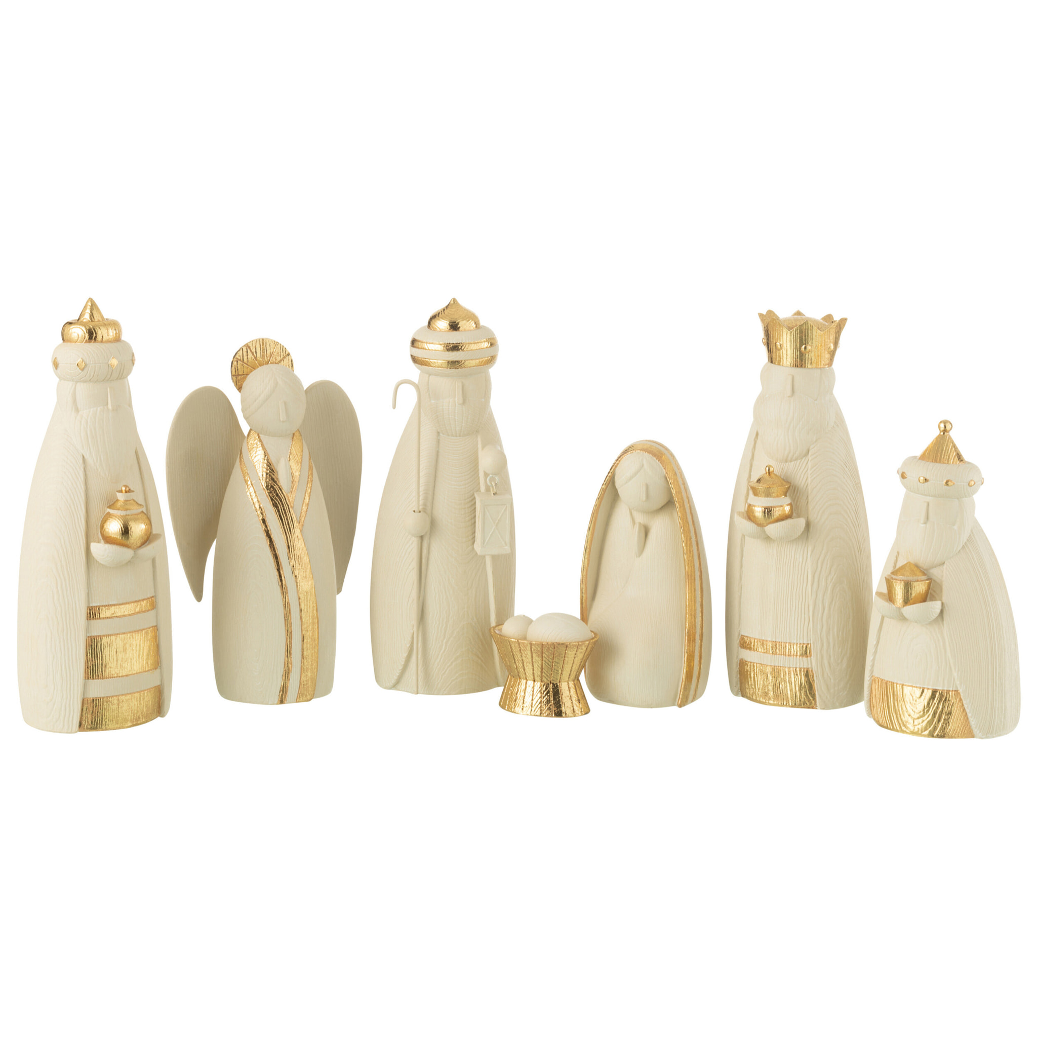J-Line décoration Crèche 7 Pièces - polyrésine - blanc/or