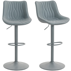 Juego de 2 Taburetes de Bar Taburetes Altos de Cocina Giratorios con Altura Ajustable 92-110 cm Respaldo Asiento de Piel Sintética Marco de Acero y Reposapiés para Comedor Mostrador Gris