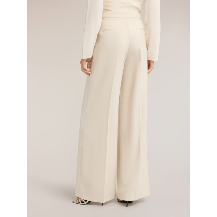 Motivi - Pantaloni palazzo in cady con inserti satin - Bianco