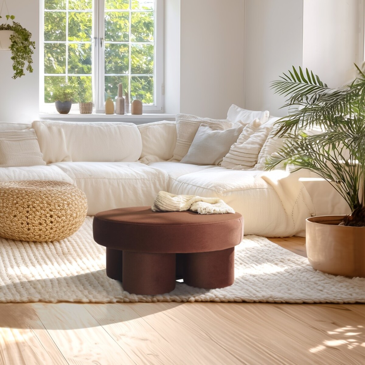 LEOPOLD - Pouf forme design n°1 en tissu effet velours marron