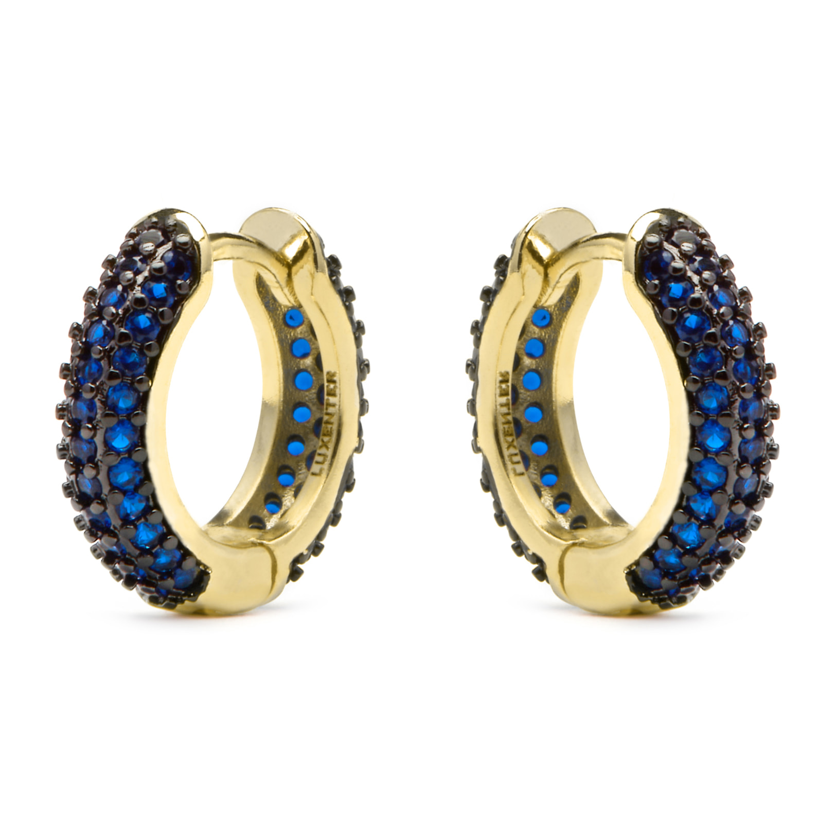 Pendientes de 9mm de diámetro acabado oro amarillo de 18k y Circonita Zafiro