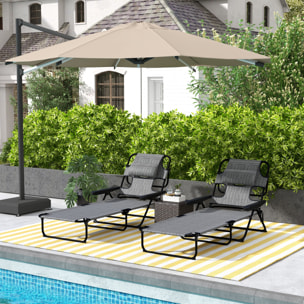 Conjunto de 2 Tumbonas Plegables Tumbonas de Jardín con Respaldo Ajustable en 4 Niveles Orificio de Lectura y Reposacabezas para Terraza Piscina 194x72x31 cm Gris
