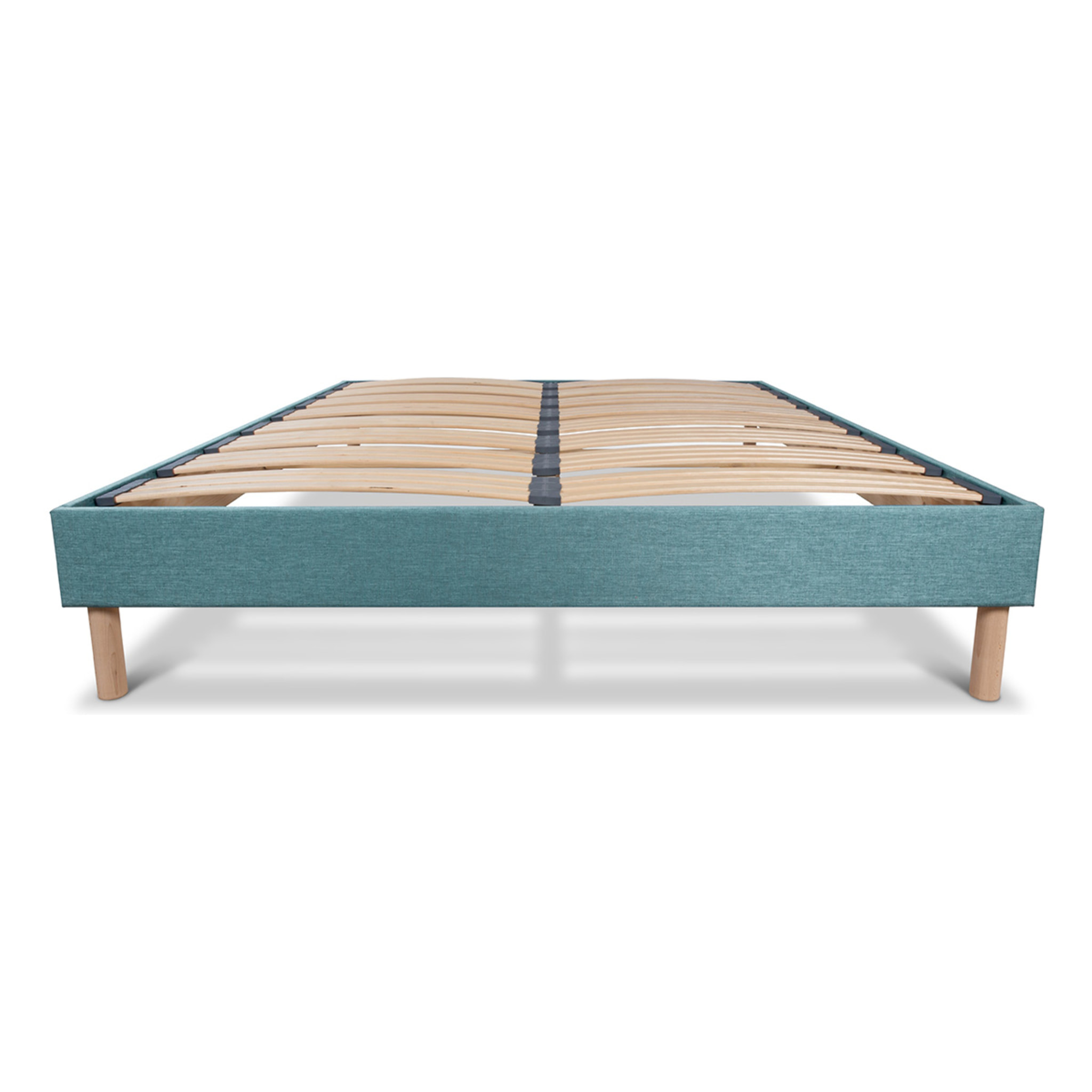 Sommier Lumière Technologie Tri-Lattes, tissu vert d’eau, Bois Épicéa, H30 cm, Lattes Actives, Aération Optimale