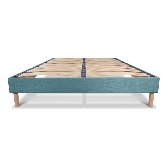 Sommier Lumière Technologie Tri-Lattes, tissu vert d’eau, Bois Épicéa, H30 cm, Lattes Actives, Aération Optimale