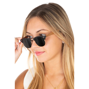 Gafas de sol OCEAN REMEMBER - Frente negro mate con patillas de madera de cebra y / Ahumada