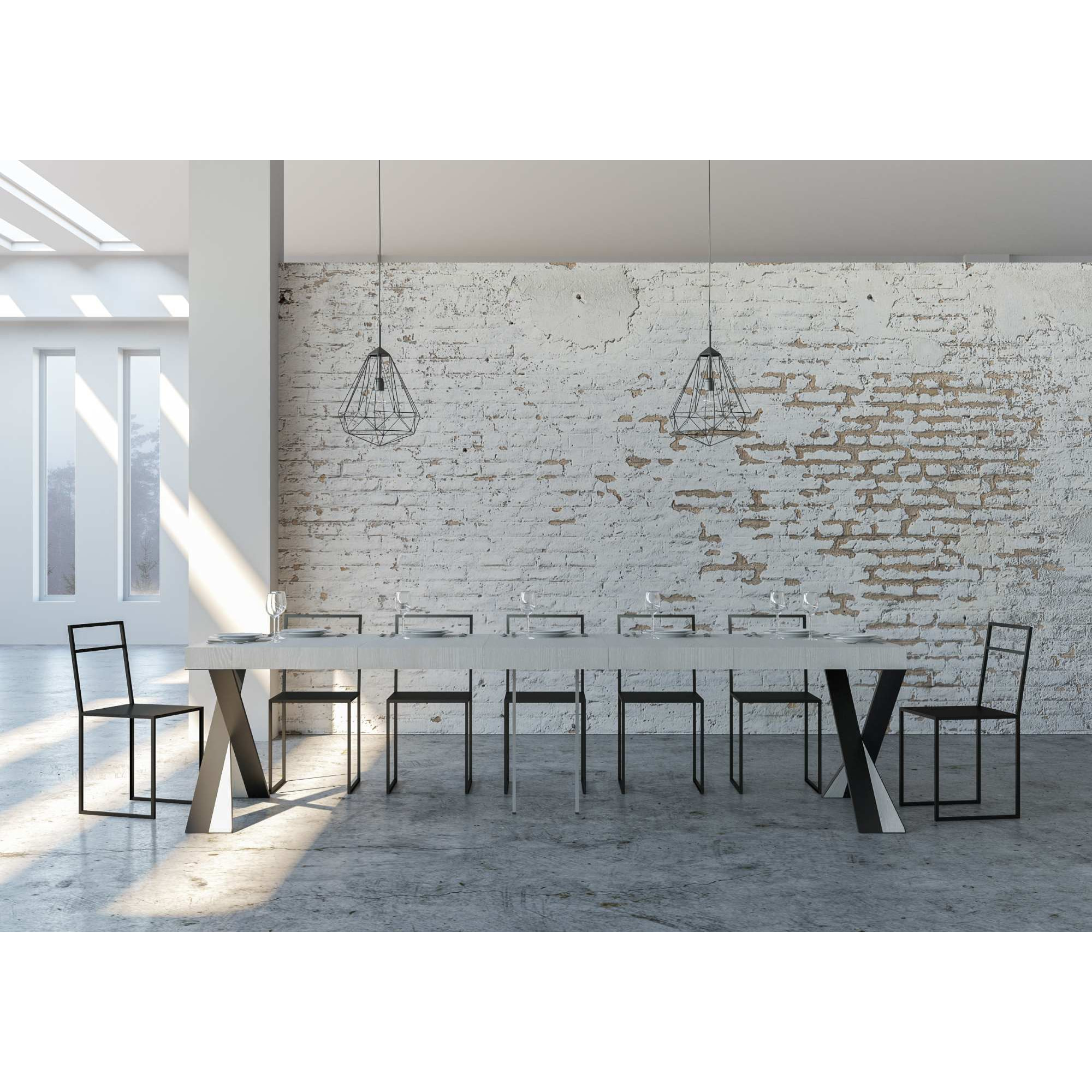 Consolle allungabile 90x40/300 cm Diago Premium Bianco Frassino telaio Antracite
