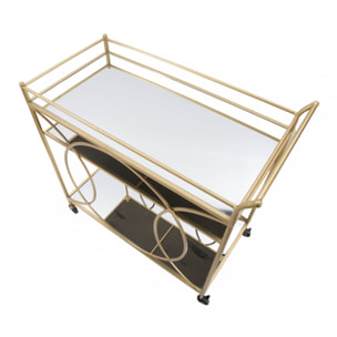 Carrello rettangolare, in metallo dorato e vetro a specchio, con 3 ripiani e pratiche ruote, colore oro, Misure 40 x 80 x 40 cm