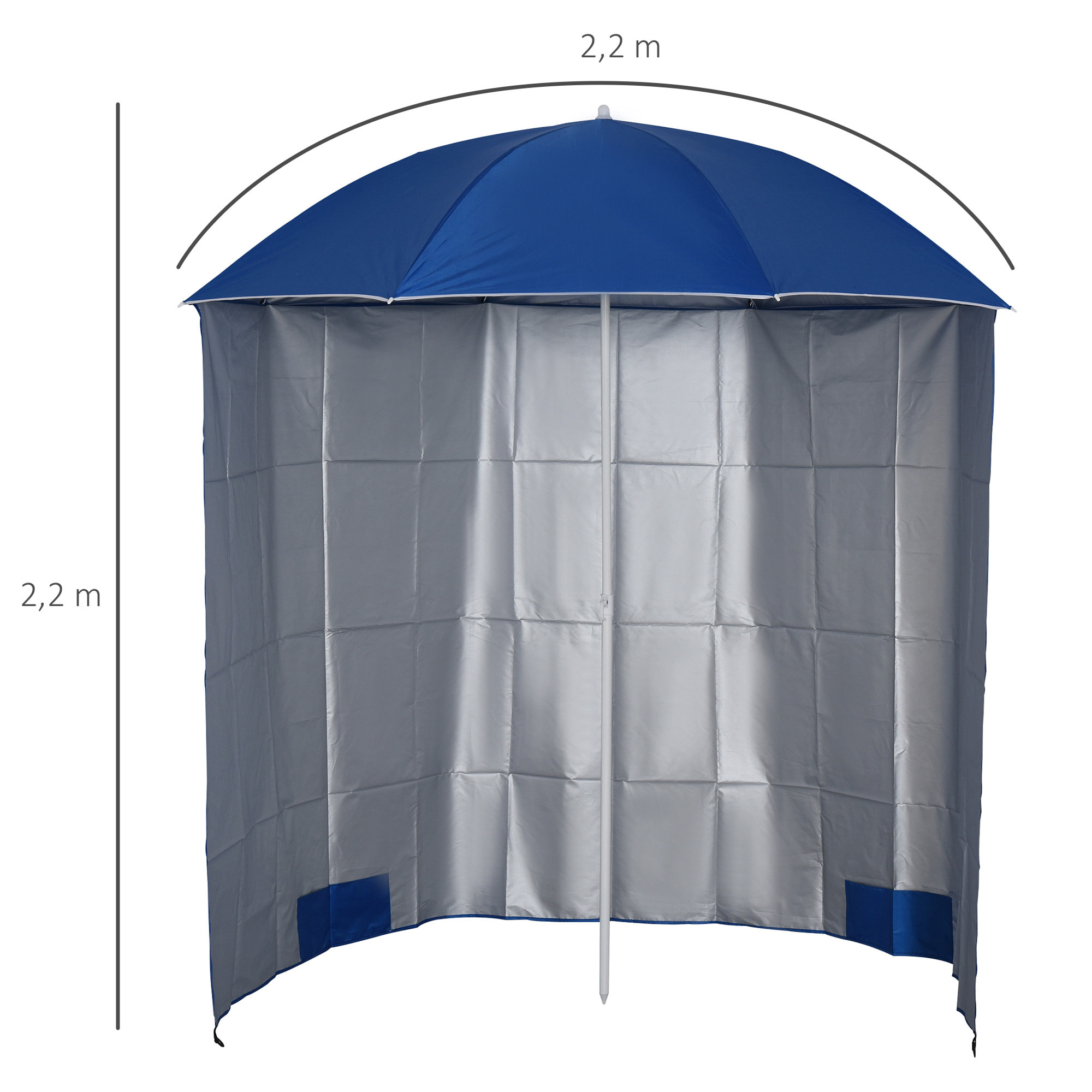 Sombrilla de Playa con Panel Lateral Ø220x220 cm Parasol para Terraza con Apertura Manual 8 Varillas de Acero y Bolsa de Transporte para Jardín Piscina Azul