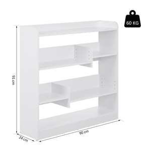 Bibliothèque étagère meuble de rangement dim. 90L x 24l x 91H cm 4 niveaux 3 panneaux arrières panneaux de particules blanc