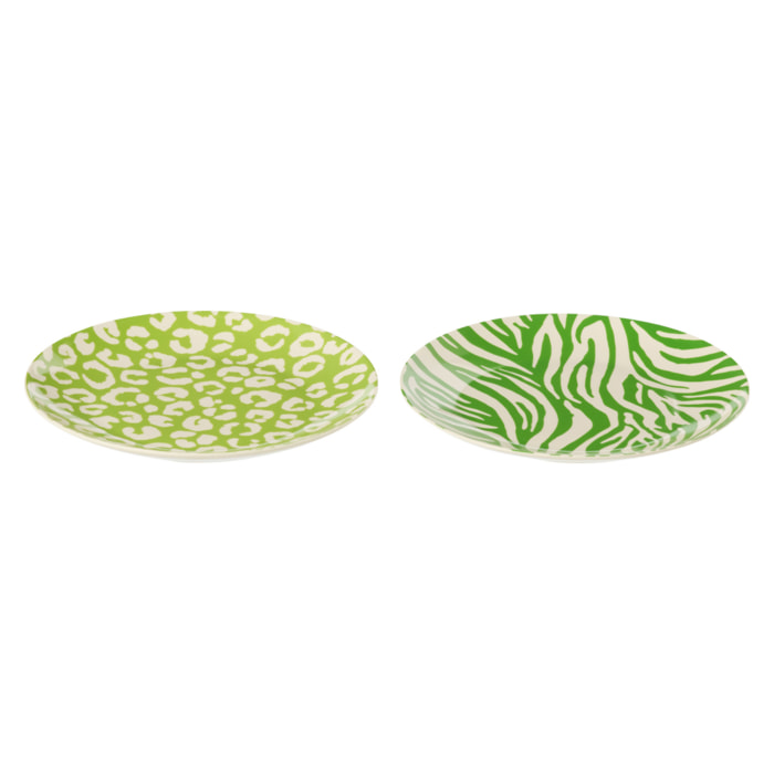 J-Line Assiette à Dessert Léopard + Zèbre - porcelaine - vert/blanc - small - set de 2