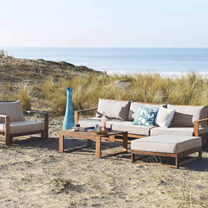 Salon de jardin en bois 5 places - Mendoza - Coussins beige. acacia. 6 éléments modulables. design