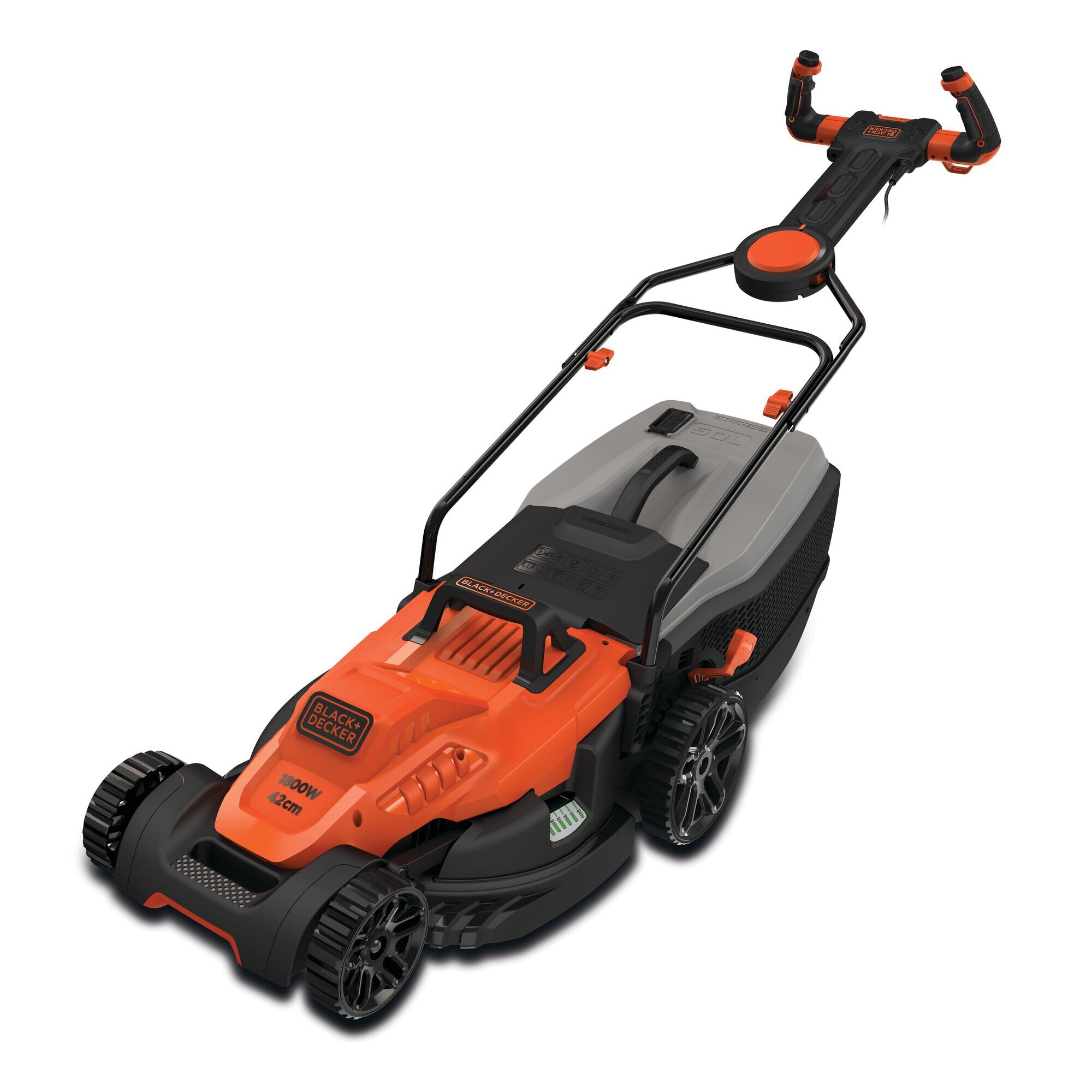 Tondeuse gazon électrique 42 cm, 6 hauteurs réglables 20, 30, 40, 50, 60 et 70 mm, poignée 3 positions