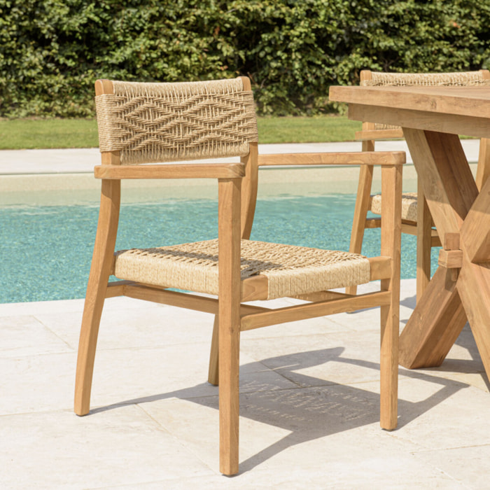 VALERIA - Lot de 2 fauteuils jardin teck rotin synthétique motif losange