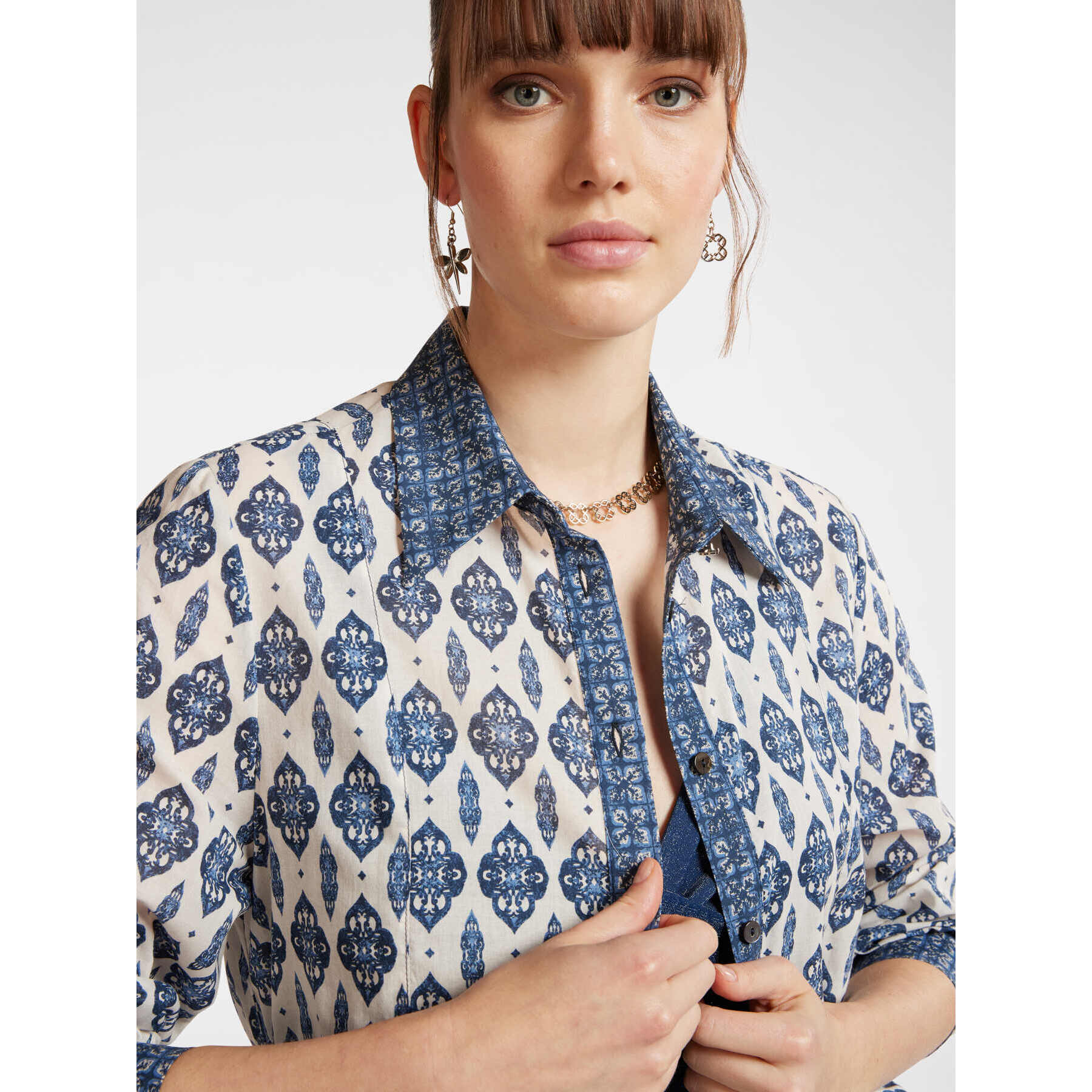 Elena Mirò - Camisa con estampado étnico - Blanco
