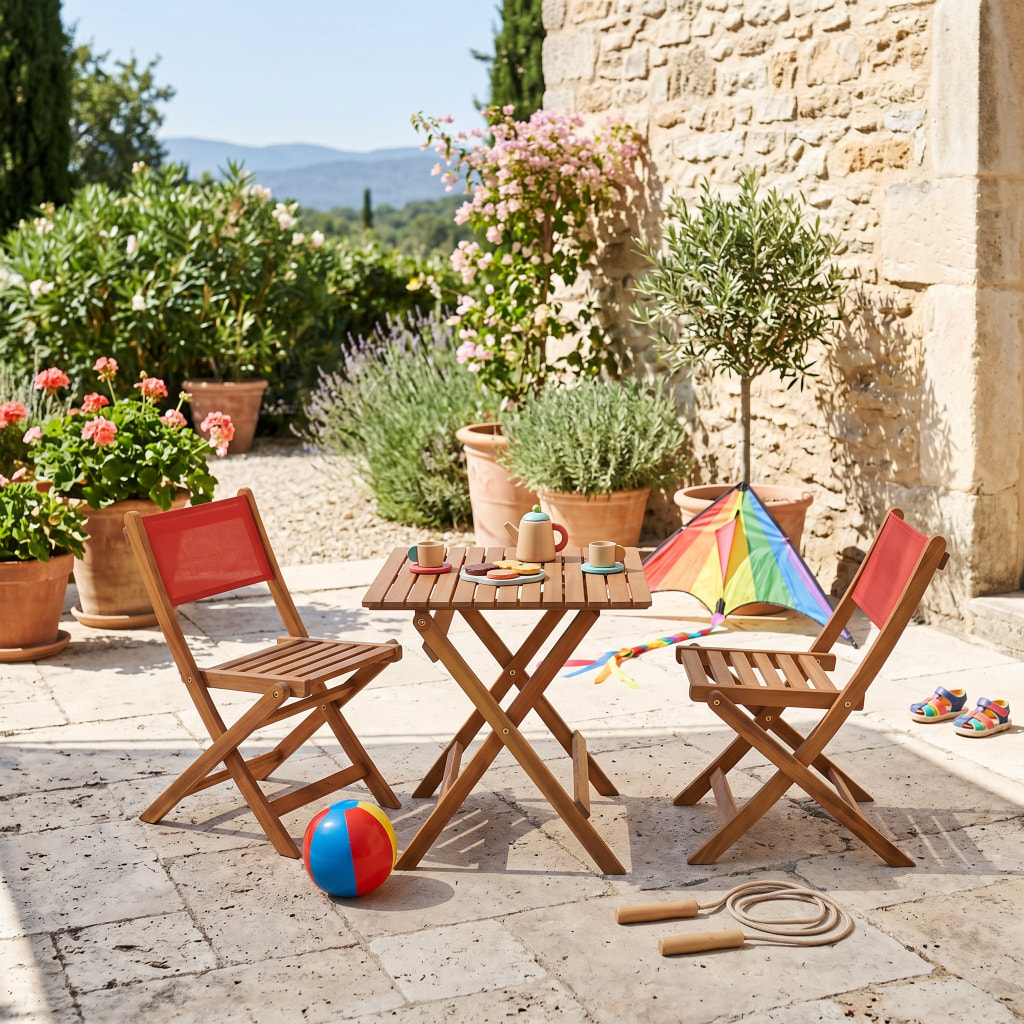 Table de jardin bistrot enfant bois d'acacia + 2 assises ELISE