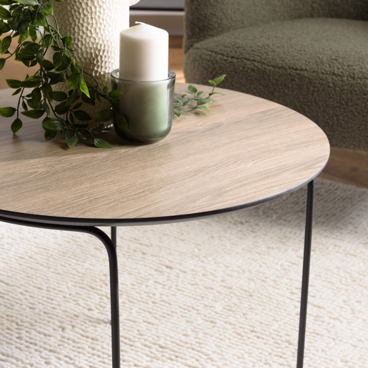 JULIA - Table basse ronde 60x60cm, couleur mocha, pieds métal noir