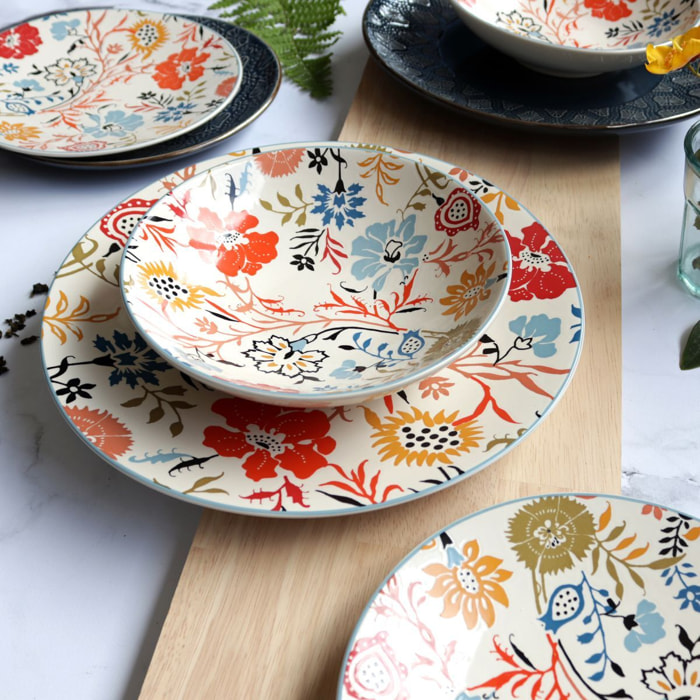 Lot de 6 assiettes plates florales en grès  27cm JAIPUR