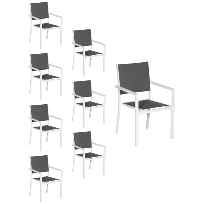 Lot de 8 chaises rembourrées en aluminium blanc - textilène gris