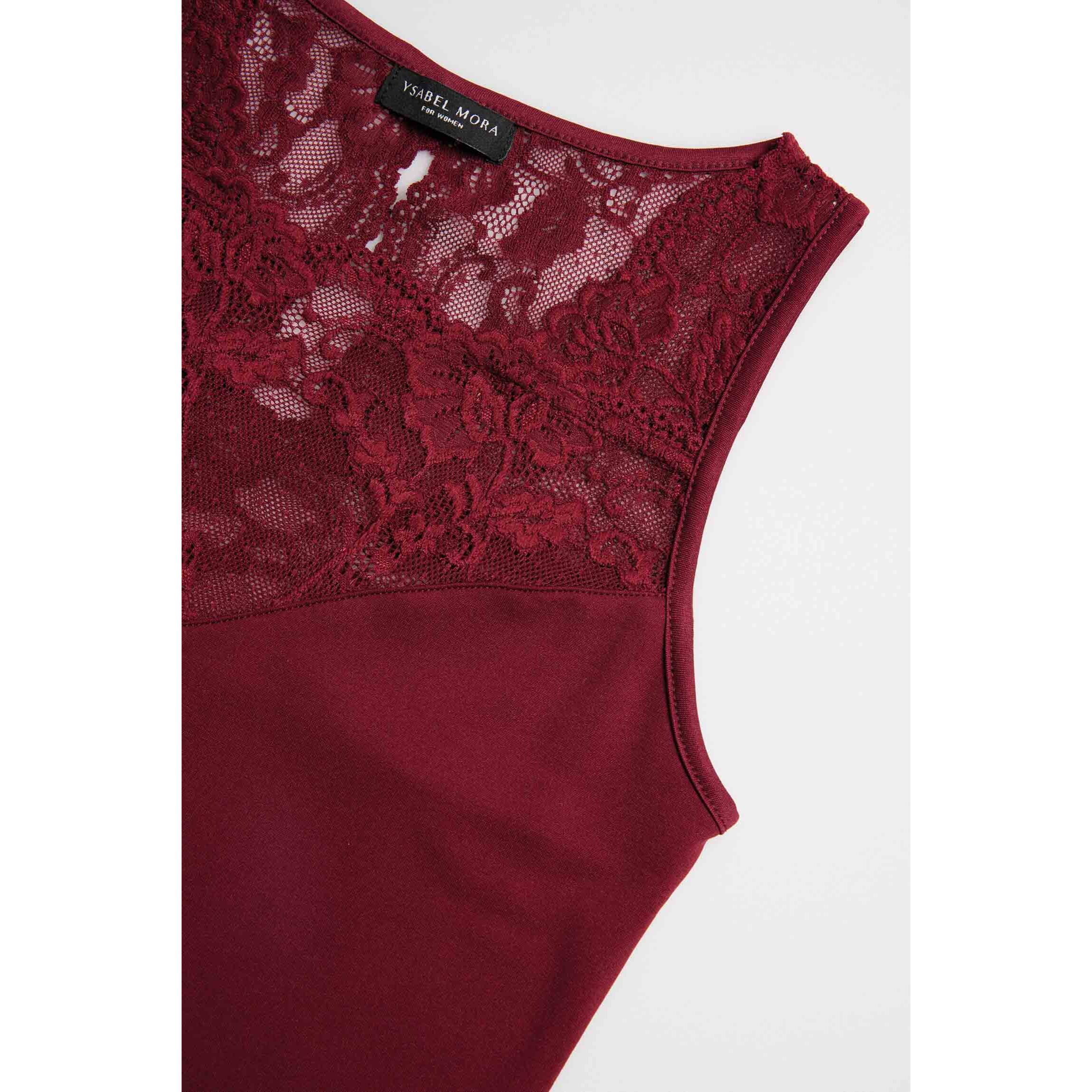 Maglietta termica in pizzo senza maniche color marrone