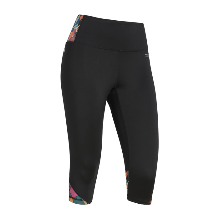 Leggings corsaro vita alta con inserti stampa tropicale