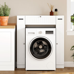 Mueble sobre Inodoro, Armario sobre Inodoro, Mueble de Baño con 2 Armarios Laterales, Cajón Abatible, Portapapeles, Estantes Ajustables, para Lavanderías, Espacios Pequeños, 88x18x98 cm, Blanco