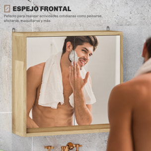 Armario de Baño con Espejo con 2 Puertas y Estante Ajustable Mueble Colgante de Baño para Aseo Estilo Moderno 48x14,5x45 cm Madera Natural