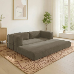 TRENDY - Canapé compressé 3 places modulable en velours côtelé taupe