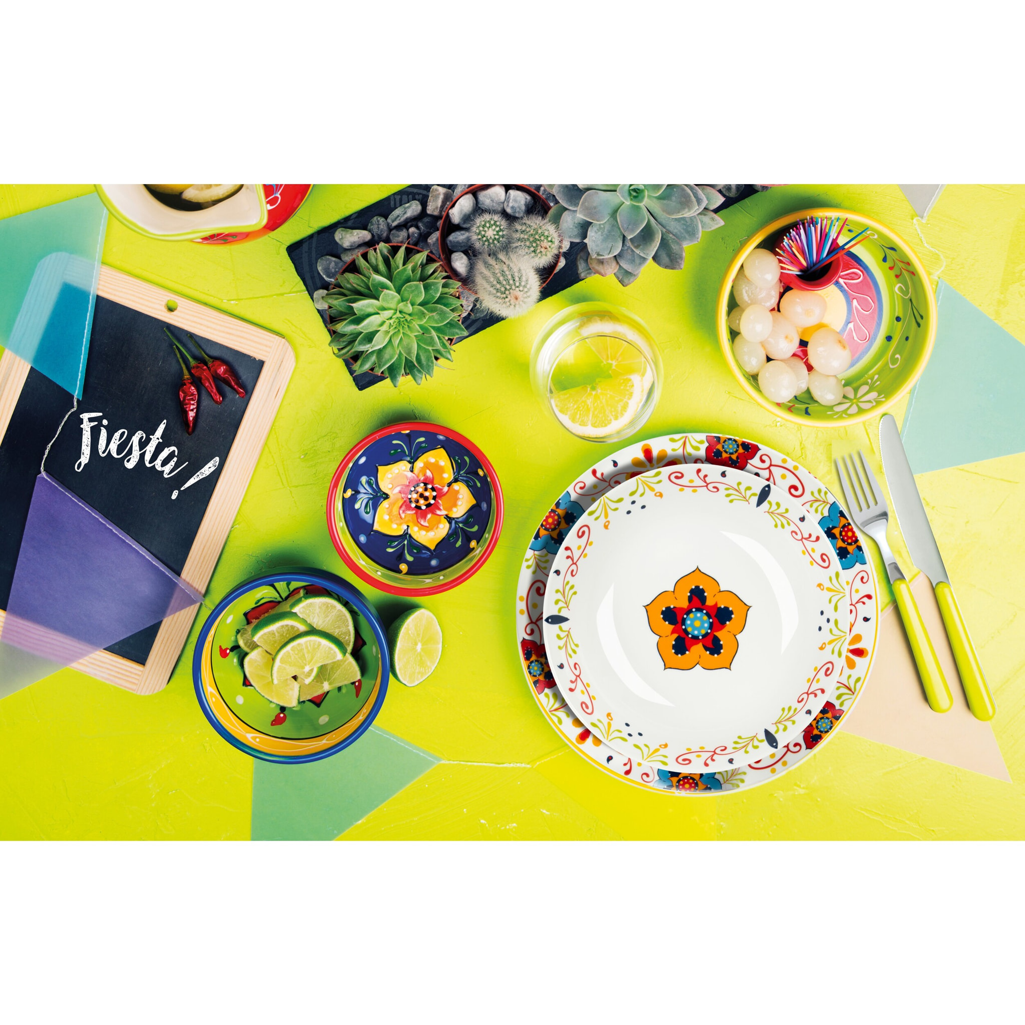 Service assiettes 12 pièces Excelsa – Tex Mex, Porcelaine Multicolore