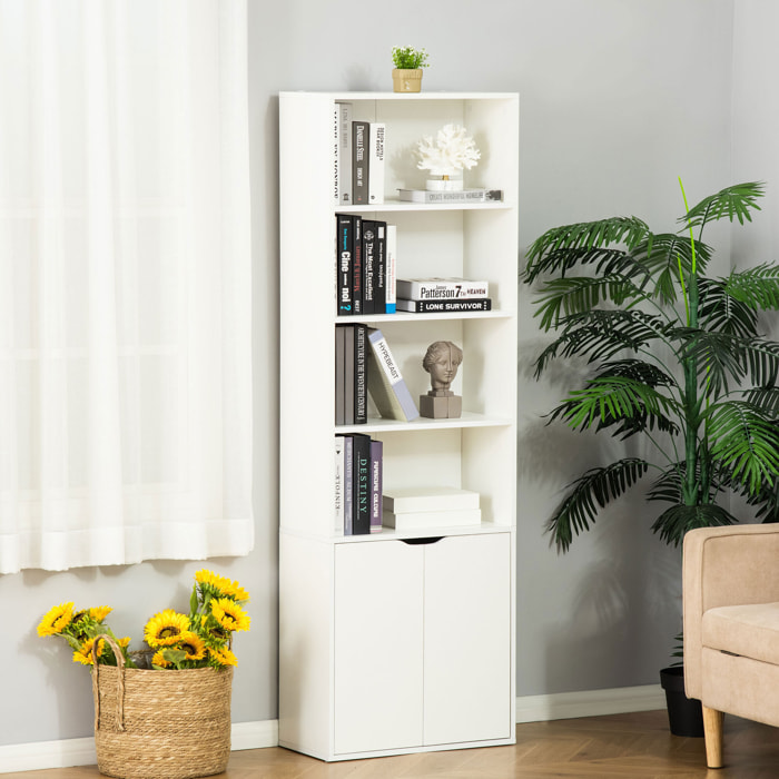 HOMCOM Estantería Librería con 4 Compartimentos Abiertos y 1 Armario con 2 Estantes Almacenaje Libros Plantas para Salón Estudio 59x29x180 cm Blanco