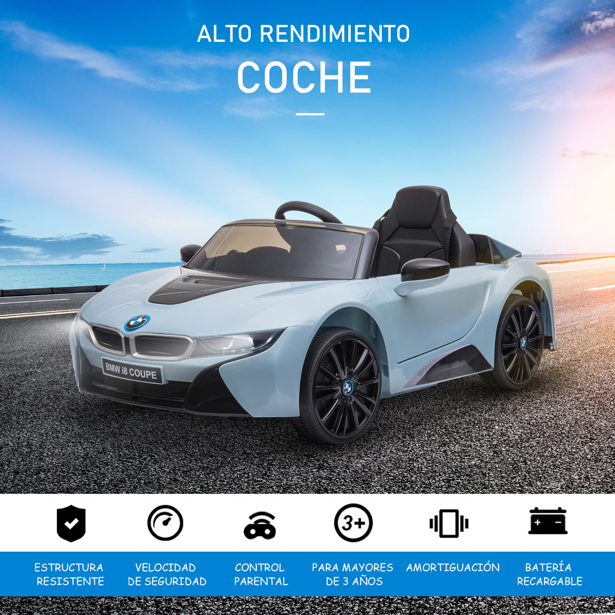 Coche de Policía Eléctrico para Niño con Control Remoto Azul