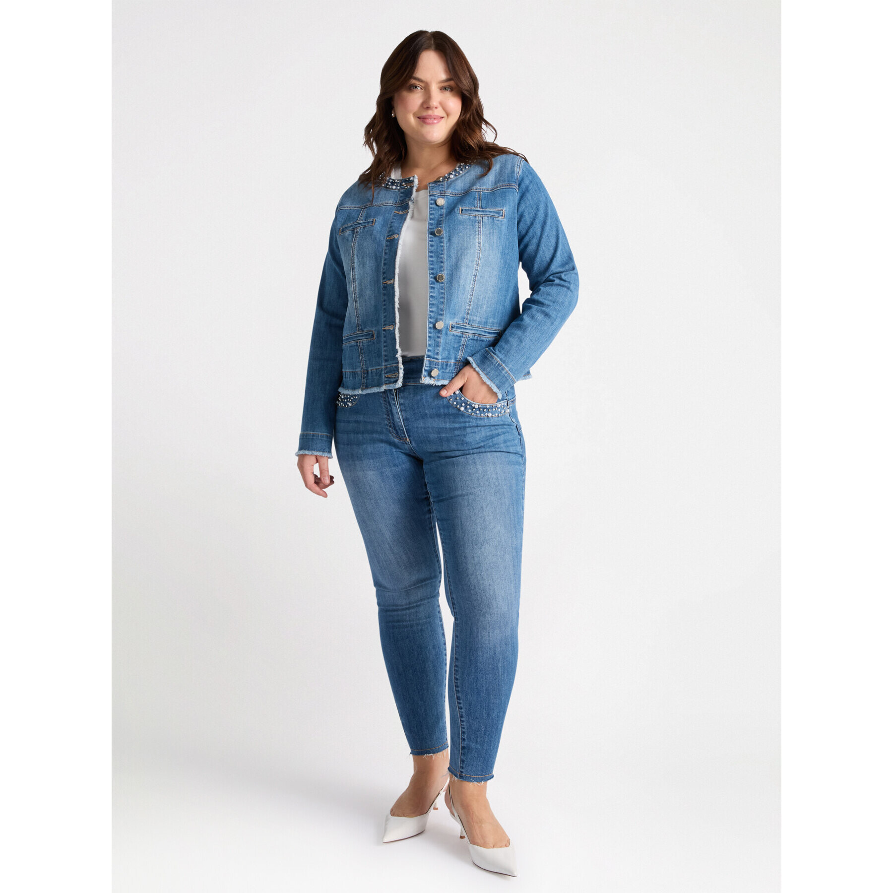Fiorella Rubino - Chaqueta vaquera bordada - Light - blue