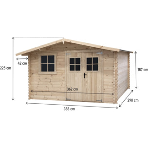 Abri de jardin en bois 14m² "Oz" - 388 x 298 x 225 cm - 28 mm